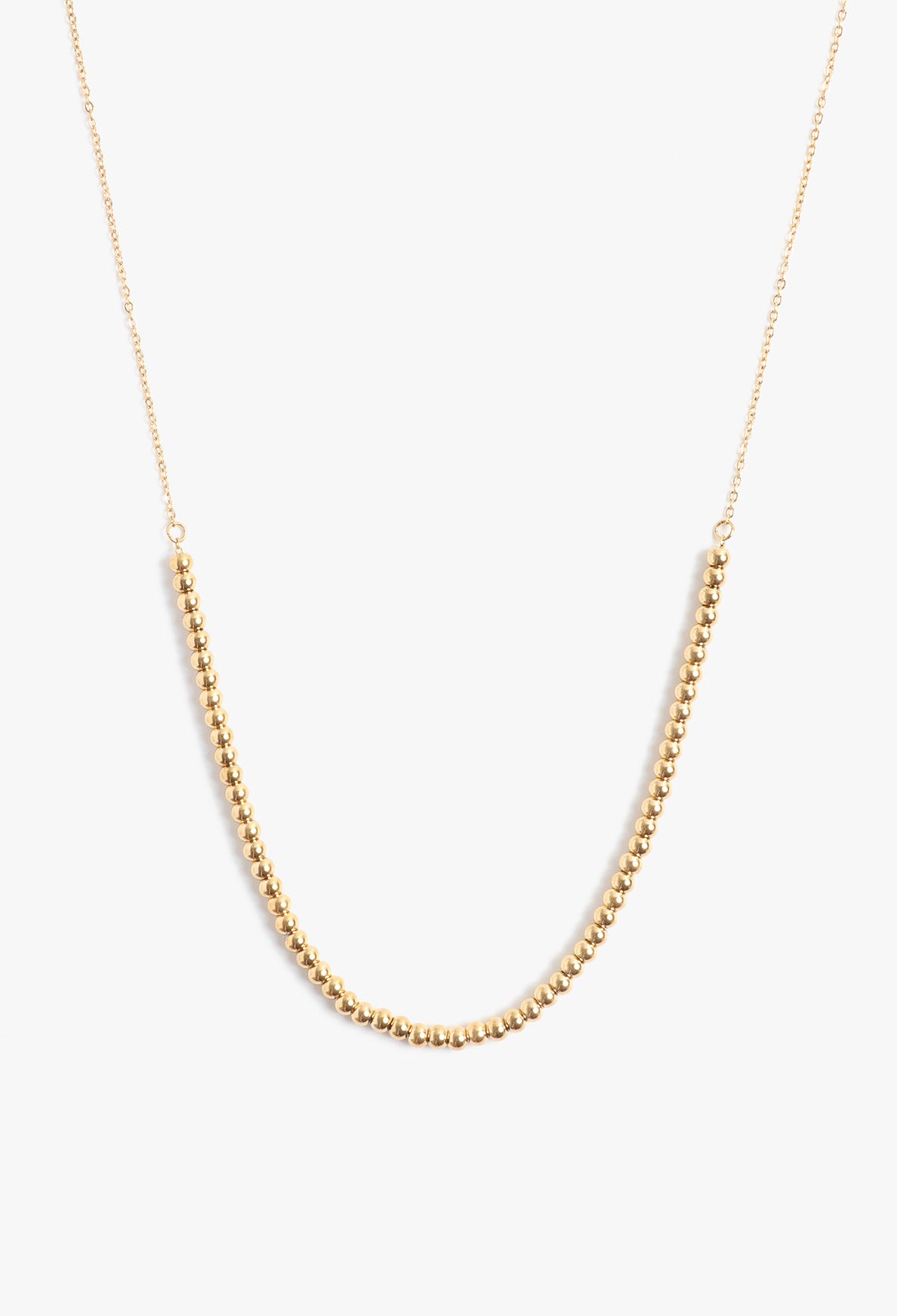 Marrin Costello Jewelry Crown Chain dainty dot necklace with lobster clasp closure and extender. Waterproof, sustainable, hypoallergenic. 14k gold plated stainless steel.