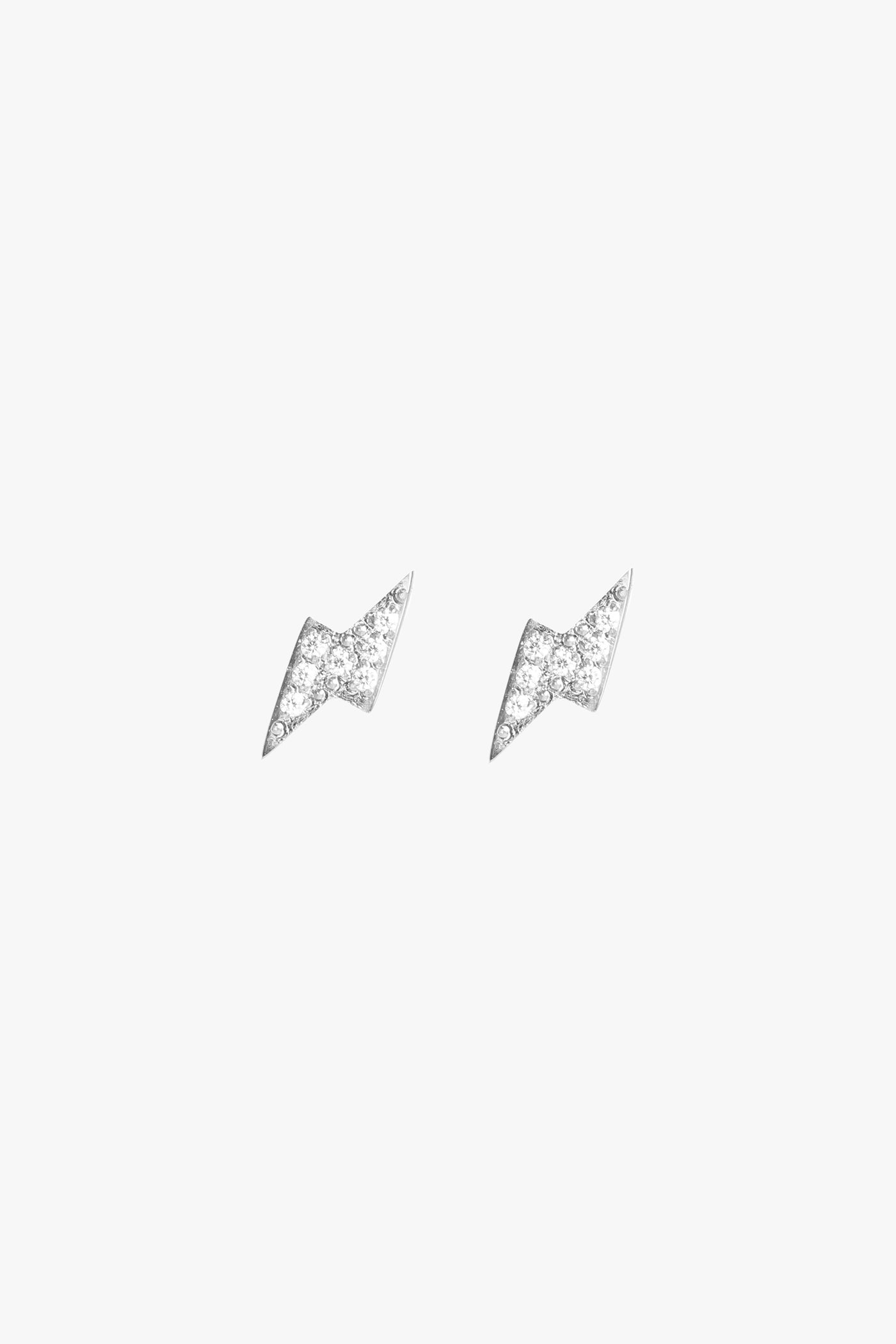 Marrin Costello Jewelry Bolt Studs lightning bolt CZ post back earrings — for pierced ears. Waterproof, sustainable, hypoallergenic. Polished stainless steel.