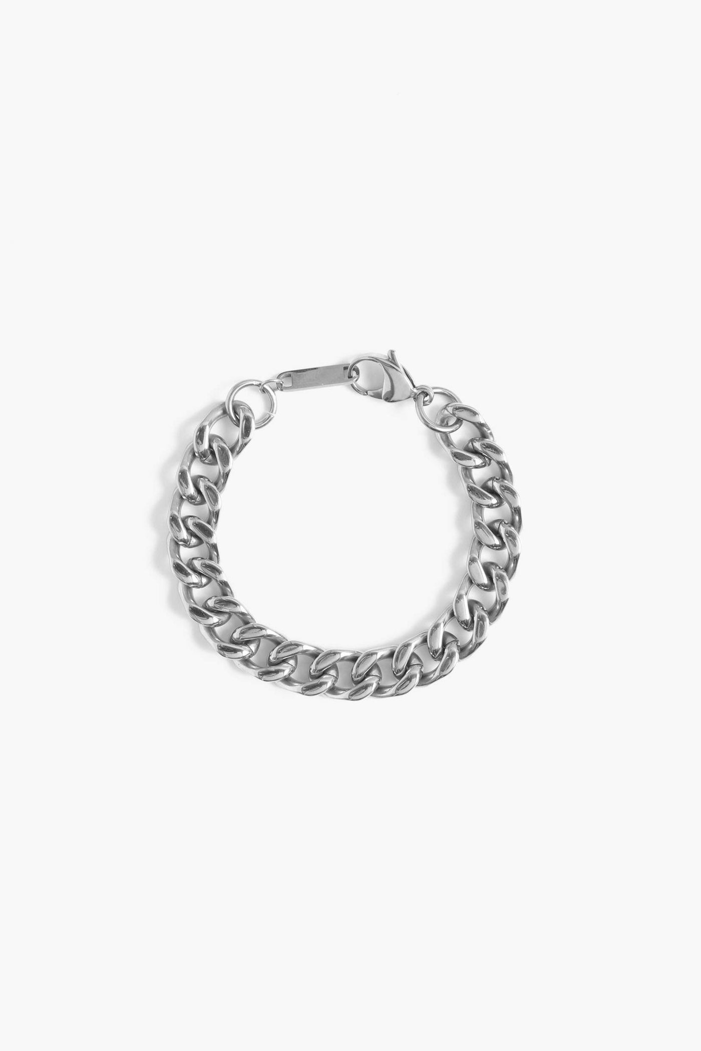 Marrin Costello Jewelry Queens Cuban Link chain bracelet with lobster clasp closure. Waterproof, sustainable, hypoallergenic. Polished stainless steel.