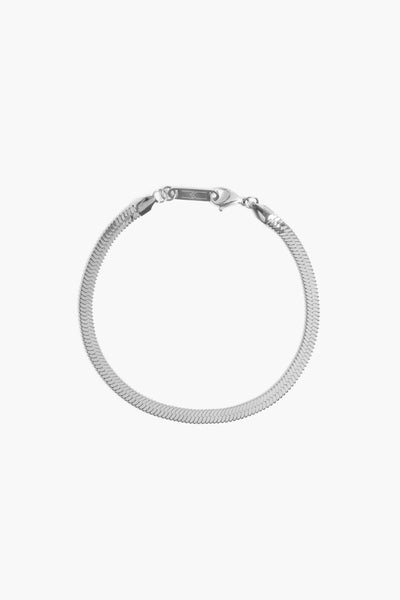 Marrin Costello Jewelry 5mm thick herringbone snake chain anklet with lobster clasp closure. Waterproof, sustainable, hypoallergenic. Polished stainless steel.