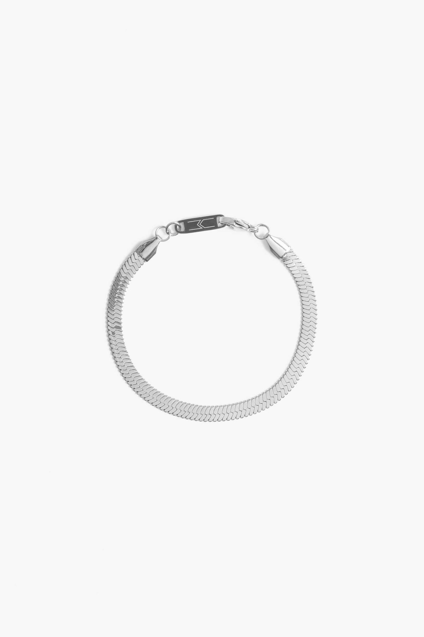 Marrin Costello Jewelry 5mm thick herringbone snake chain bracelet with lobster clasp closure. Waterproof, sustainable, hypoallergenic. Polished stainless steel.