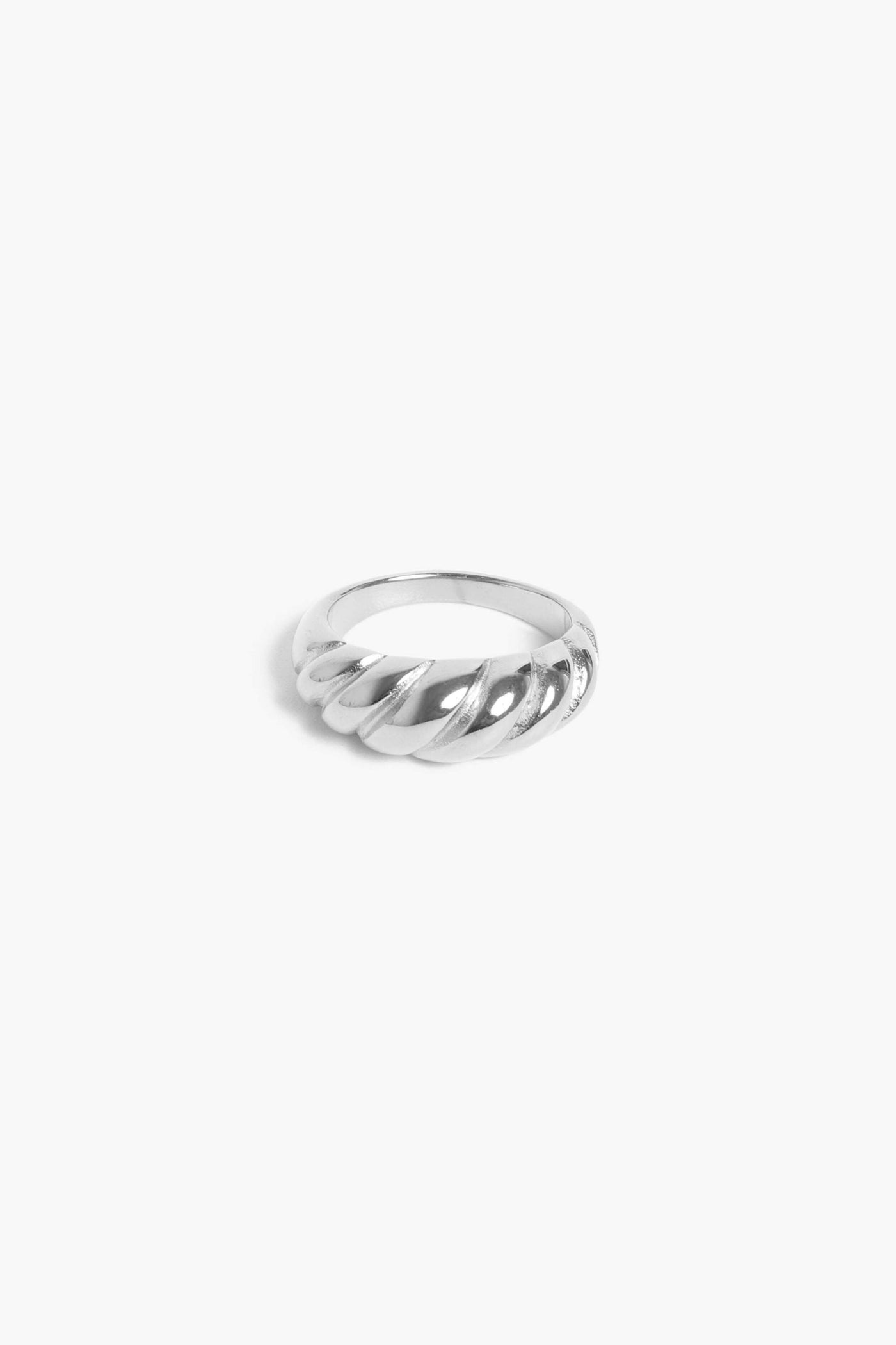 Marrin Costello Jewelry Rita Ring croissant crescent classic statement ring. Available in sizes 6, 7, 8. Waterproof, sustainable, hypoallergenic. Polished stainless steel.