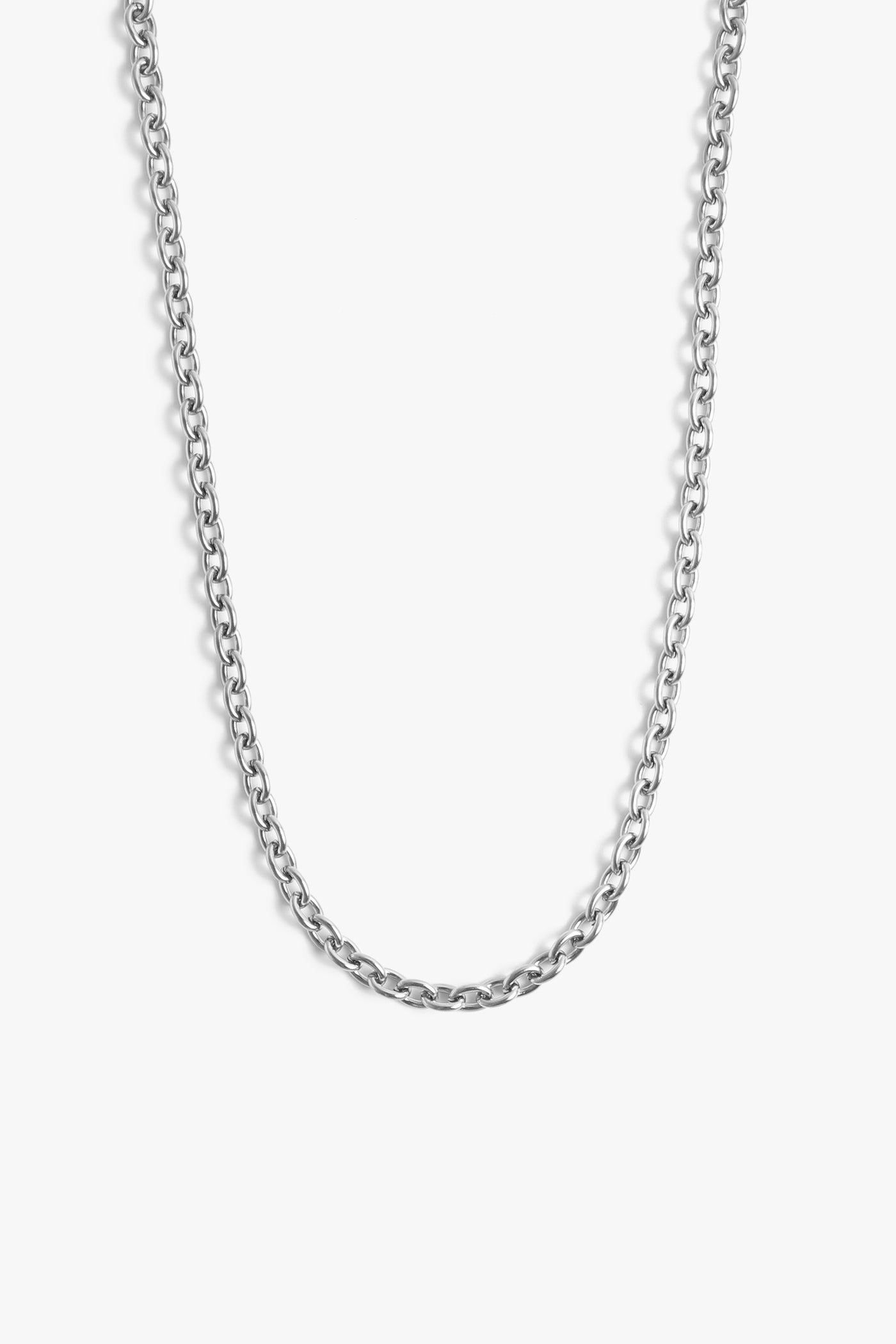 Marrin Costello Jewelry Mica Chain round link chain with lobster clasp closure and extender. Waterproof, sustainable, hypoallergenic. Polished stainless steel.