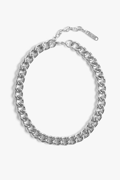 Marrin Costello Jewelry Queens Choker chunky statement cuban link chain necklace with lobster clasp closure and extender. Waterproof, sustainable, hypoallergenic. Polished stainless steel.